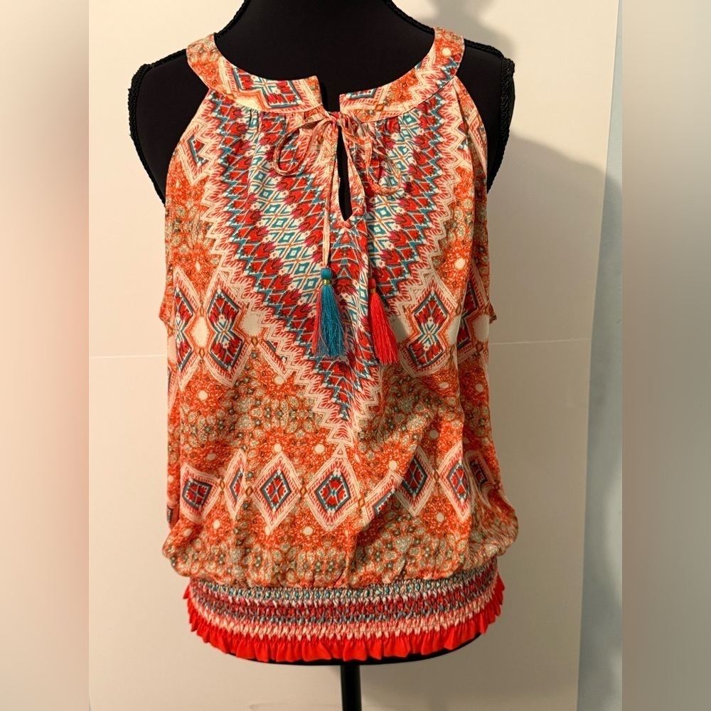 Rose & Olive Multicolor Geometric Print Top NWT